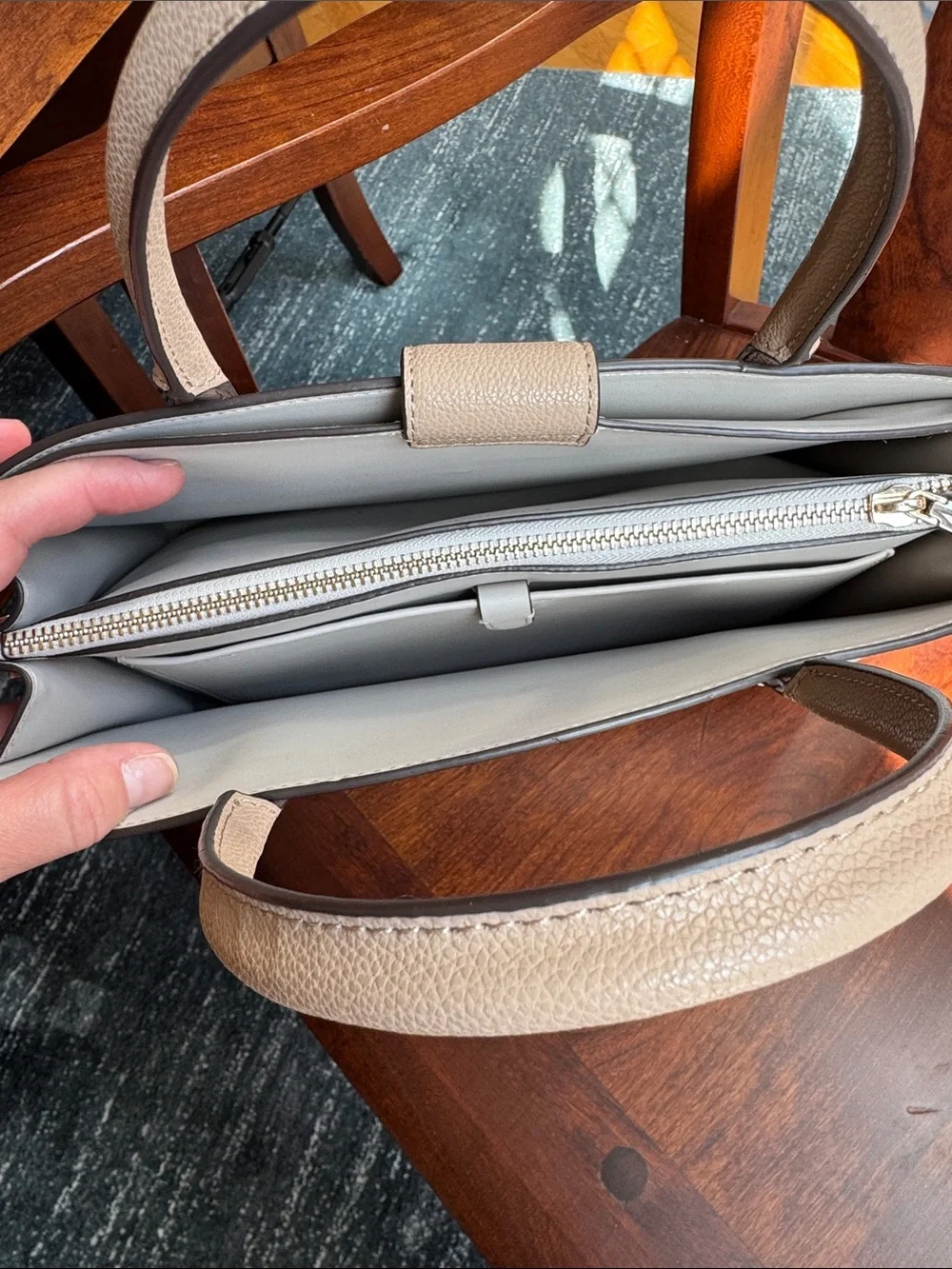 Kate Spade satchel in color block cream and taupe